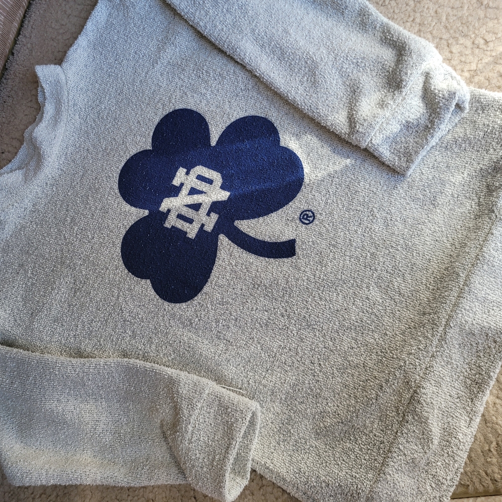 Gray Sweatshirt with Blue Shamrock Logo